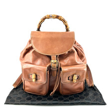Vintage Gucci Bamboo Backpack Leather Brown Authentic