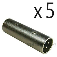 5 Pack - 3-Pin XLR Male to Male Plug Coupler Gender Changer Audio Mic DJ Adapter