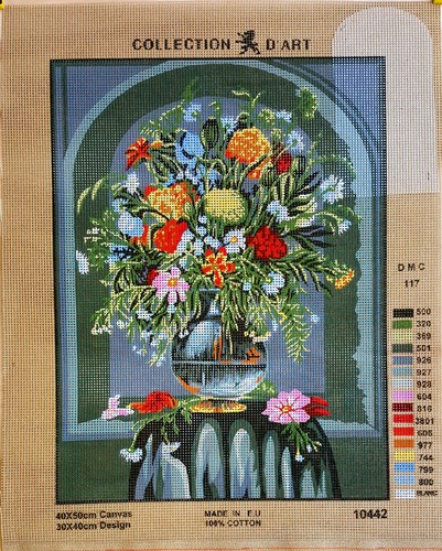 Needlepoint Painted Canvas Gobelin 10442 -Flowers 16"x20" by Collection D'Art - Picture 2 of 3