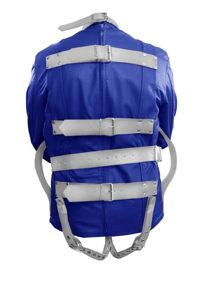 REAL COW BLUE LEATHER STRAITJACKET HEAVY DUTY REAL LEATHER