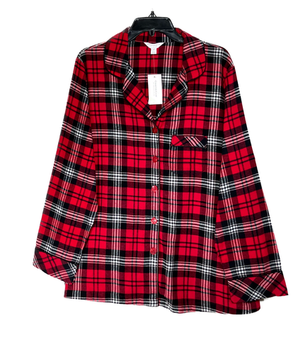 NWT Charter Club 1X Printed Cotton Flannel Pajama Top Classic Plaid 100127676WN - Picture 2 of 8