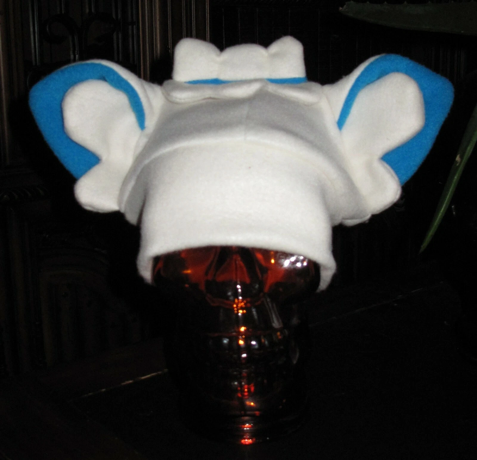 Cosplay White Blue Vulpix Fleece Ear Fleece Hat in 6 sizes XS - XXL