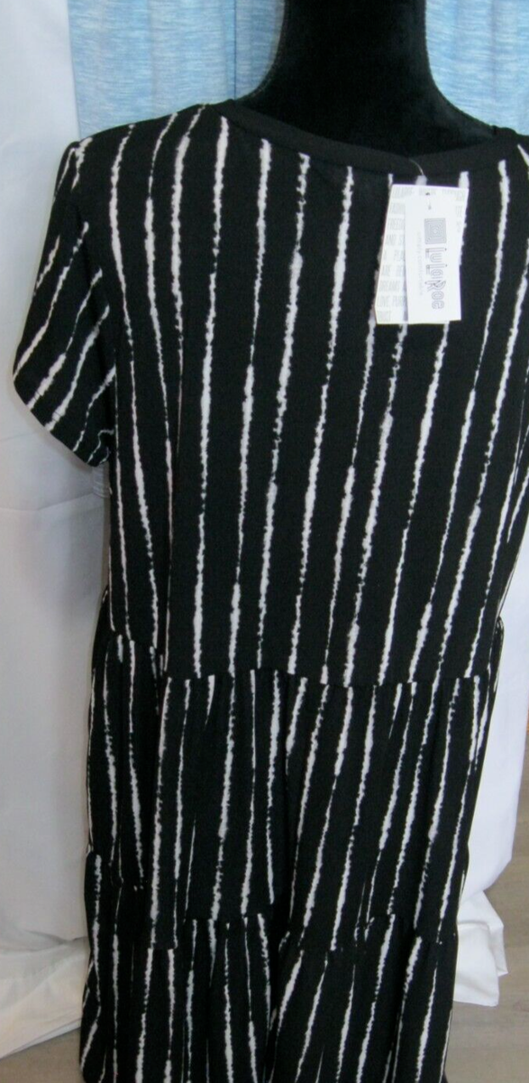 Lularoe ARIEL Large DRESS Tiered 2 BLACK WHITE STRIPES Heathered LIGHT BLUE  NWT | eBay
