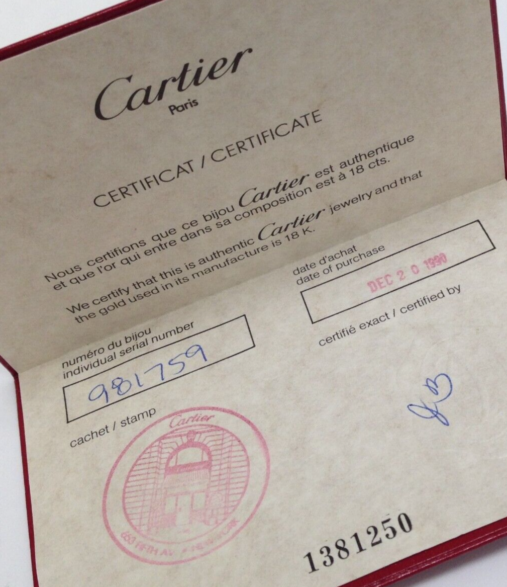 Authentic Cartier on 5th Ave Filled Out Certificate of
