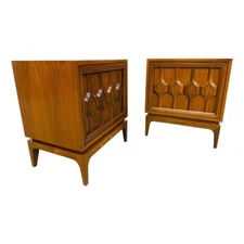 Mid-Century Modern Brutalist Walnut Nightstands - Set of 2
