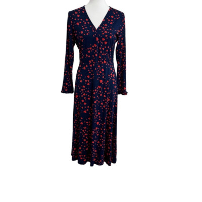 Draper James Scattered Hearts Wrap Dress Nassau Navy Size Medium NEW