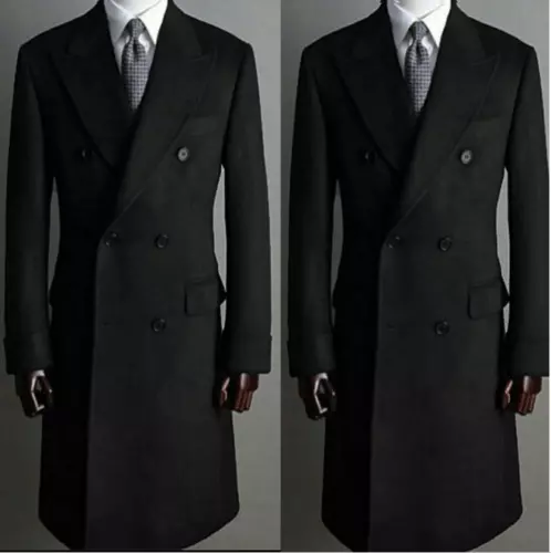 Men Formal Overcoat Wool Jacket Double Breasted Blazer Peak Lapel Tuxedos Coat - Picture 5 of 17