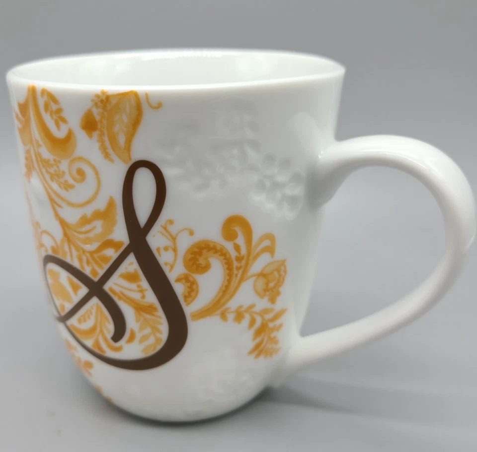 Taza de porcelana Pier 1 AVA monograma inicial letra “S” en relieve marrón naranja otoño Foto 3 de 4