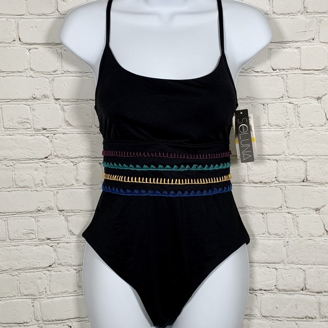 black embroidered swimsuit