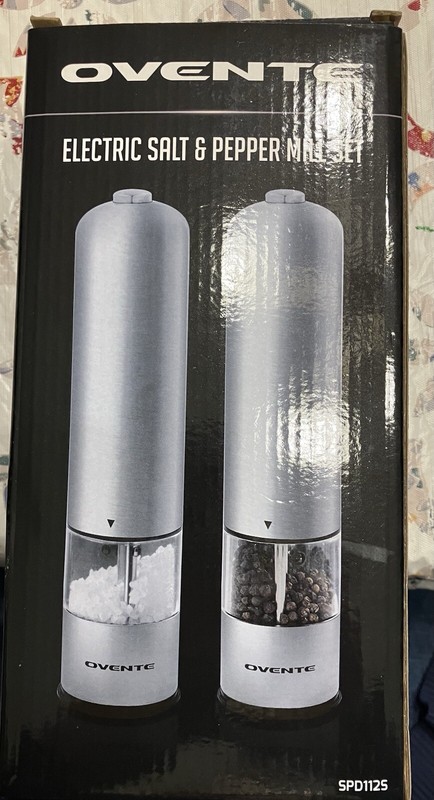 New Ovente Battery-Operated Electric Stainless-Steel Salt & Pepper Mill Grinder