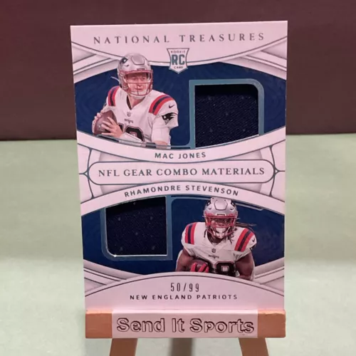 2021 Panini National Treasures RC Mac Jones/Rhamondre Stevenson Dual Patch /99