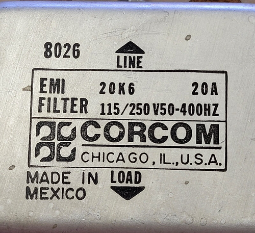 CORCOM 20K6 EMI FILTER 8026, 20A 115/250V 50-400HZ - Picture 4 of 8