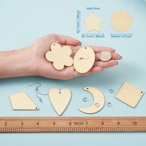 Kit de fabricación de pendientes de madera sin terminar forma mixta hágalo usted mismo colgantes en blanco artesanales - Imagen 24 de 25