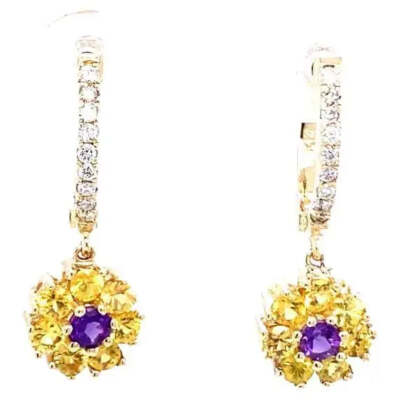 Roshe Jewels 1,57 Ct Saphir. Ohrringe Amethyst, Diamant 14 K Gelbgold 14 Karat