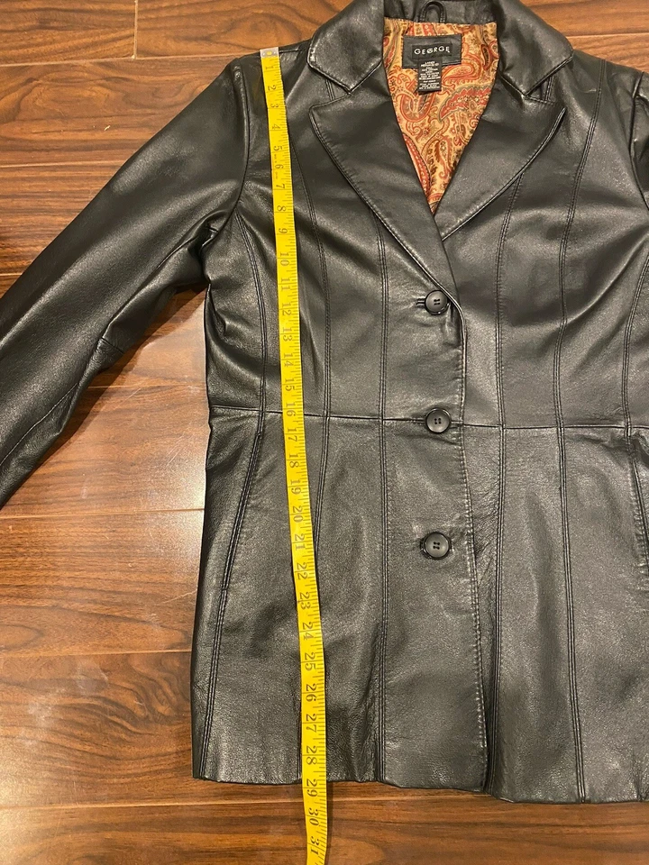 Куртка George из натуральной кожи на пуговицах спереди черная размер средний 8-10 черная пейсли - Изображение 4 из 4