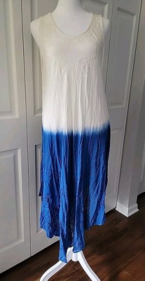 Venice Blue Ombre Dip Dye Asemetric Dress Beach Resort Vacation Med/Large