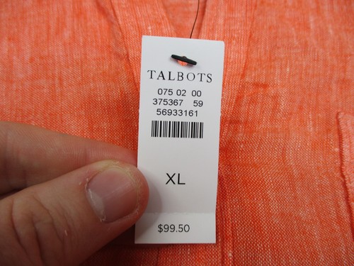 Talbots Linen Top Womens XL Coral Orange Roll Tab Tunic Popover Shirt Boho NEW - Picture 5 of 11