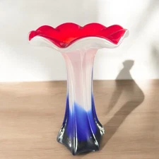 Vintage Tall Art Glass Vase Flower Shaped Swung Vase Multicolor Glass Vase Decor