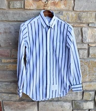 $425 Thom Browne White Shirt Striped L/S Button Down SS16 USA Made Men's Size 1