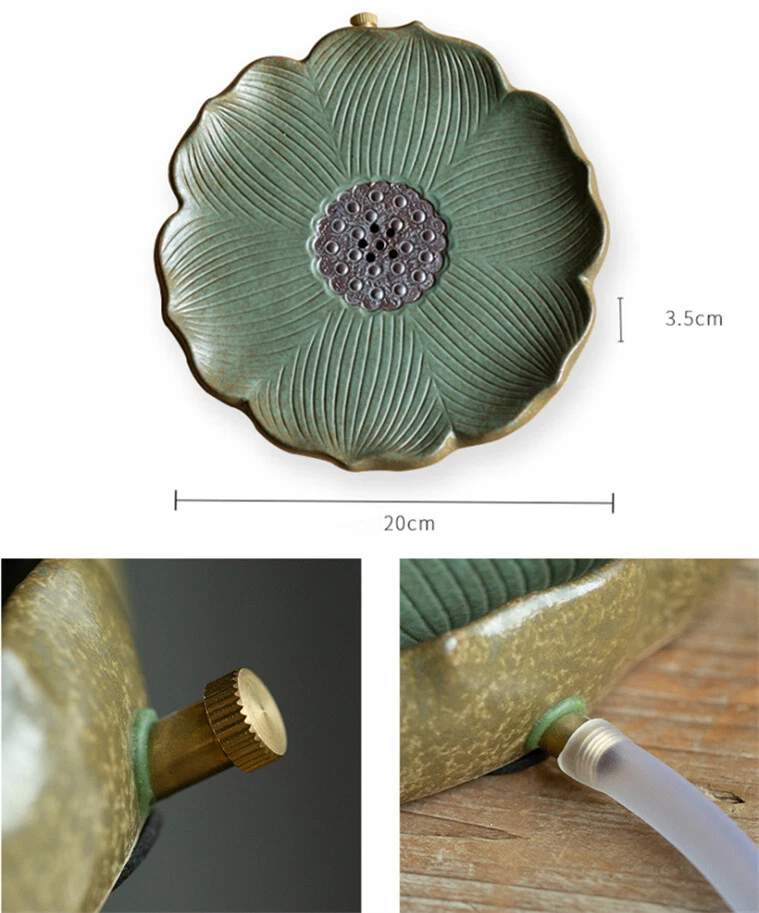 Crude Pottery Tea Tray Lotus Design Ceramic Water Draning Reservoir Serving Tray - Image 3 of 4