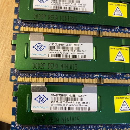 LOT 4x NANYA 4GB 2RX4 PC3-8500R-7-10-E1 NT4GC72B4NA1NL-BE ECC Server RAM 16GB - Picture 3 of 8