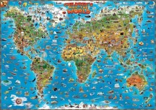 Dino  s Illustrated Children's Map of the World Wall Art Poster New