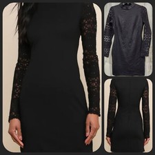 LULUS Lace Up Your Sleeve Black Lace Long Sleeve Bodycon Mini Dress Size SMALL**