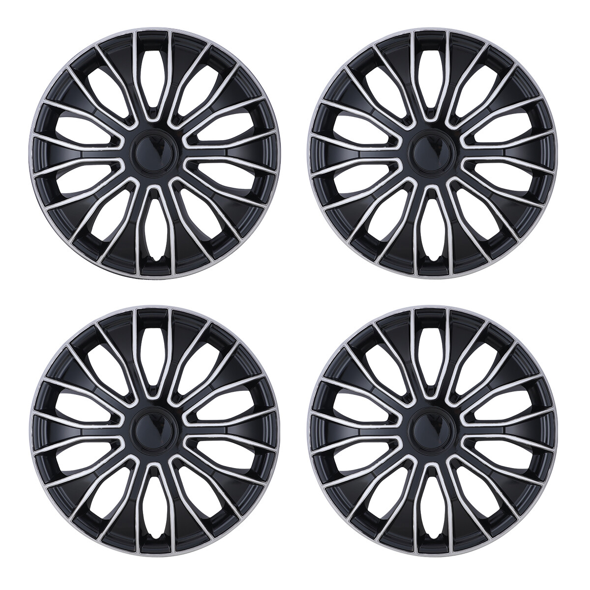 4PCS Universal 14-Inch Black & Silver Wheel Covers for R14 Tires