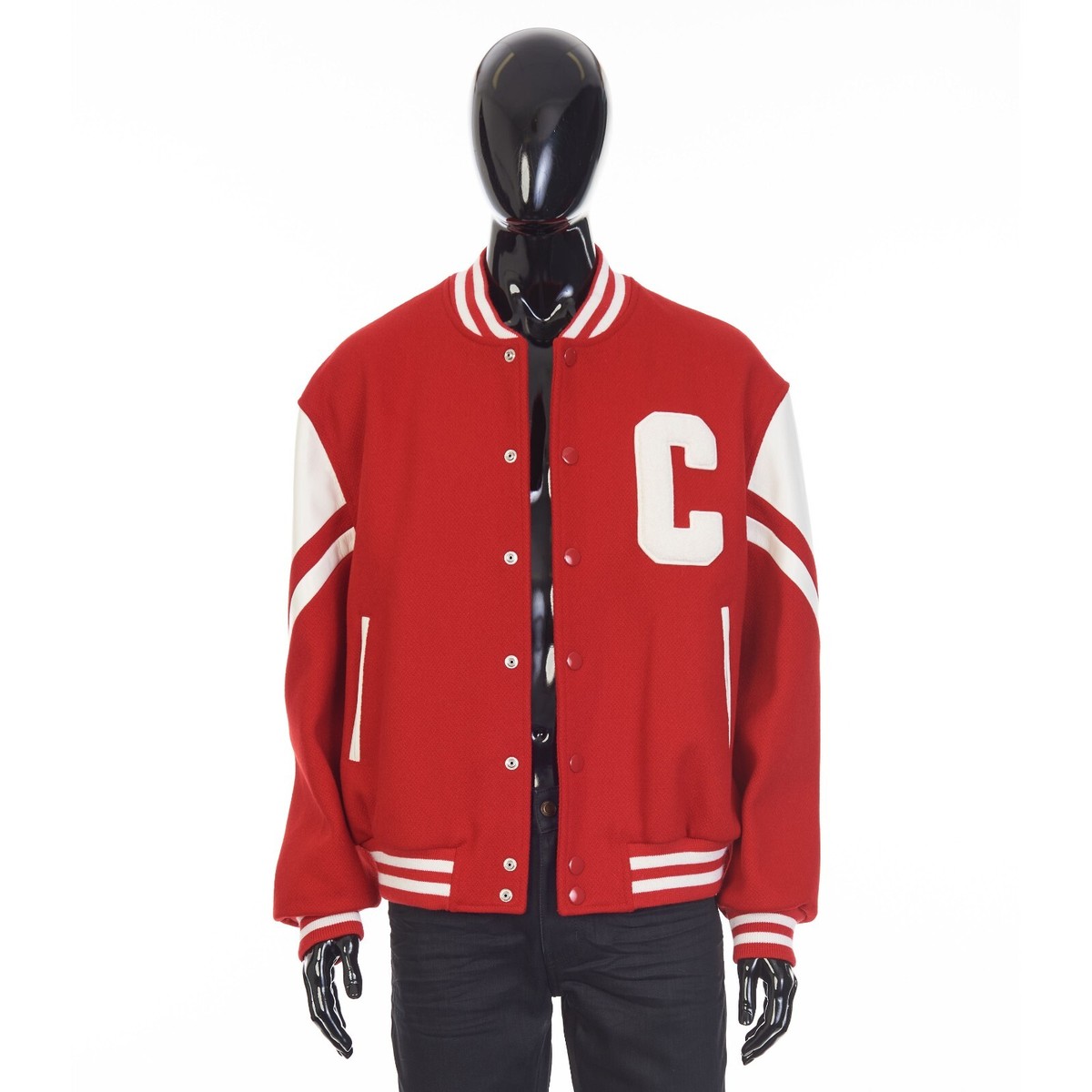 CELINE 3250$ Jackson Teddy Jacket - Red Textured Wool, C Patch