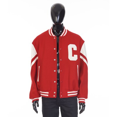 CELINE 3250$ Jackson Teddy Jacket - Red Textured Wool, C Patch