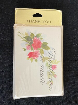 Vintage New Floral Thank You Note Cards Package American Greetings Stationery