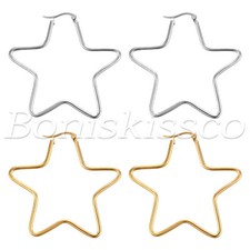 Women's Polished Stainless Steel Five-pointed Star Shape Hoop Hinged Earrings