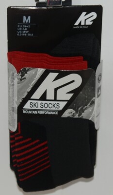 K2 13690 Mountain Performance Ski Socks Black Red Size Medium 1 Pair