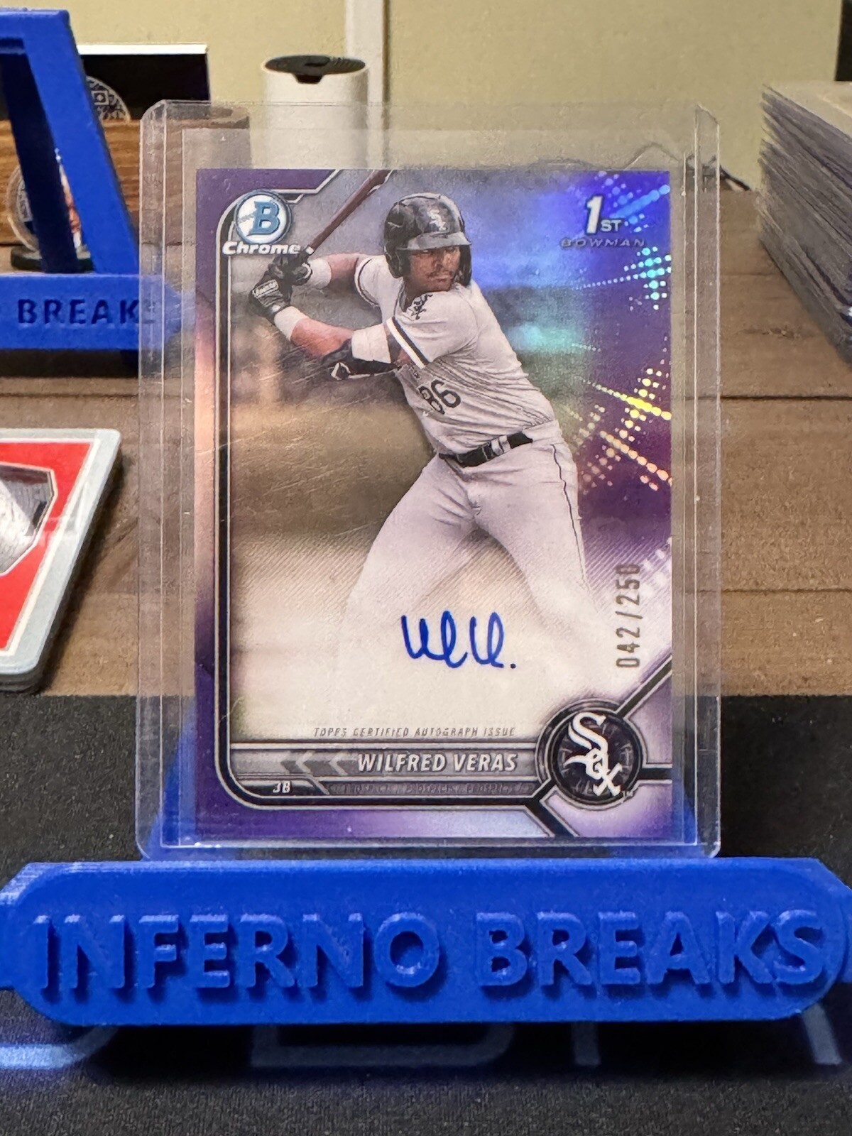 2022 Bowman Chrome Wilfred Veras Purple Refractor 1st Bowman Auto 042/250 Sox