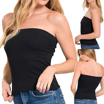 Women's Cotton Stretch Tube Top with built in Shelf Bra Strapless