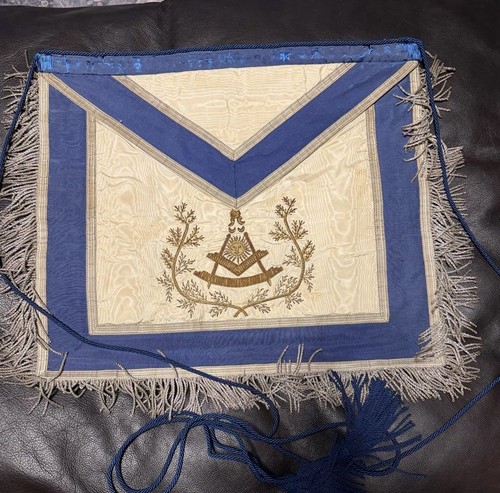 Vintage Masonic Apron Blue Silver Embroidered Harding Boston 1980s