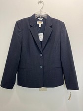 Talbots Petites Womens Stretch Dark Blue Jacket Blazer 10P Career Business Work