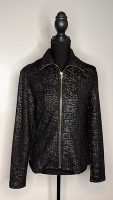 Clara Sun Woo Black & Gold Sequin Zip Up Jacket Size Small