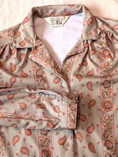 Sears Vintage Floral Paisley Women's 70s Hippy Boho PolyKnit Button Up Size 12