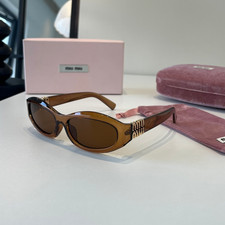 Vintage Oval Sunglasses Brown Frame Tinted Lens Slim Fashion UV400