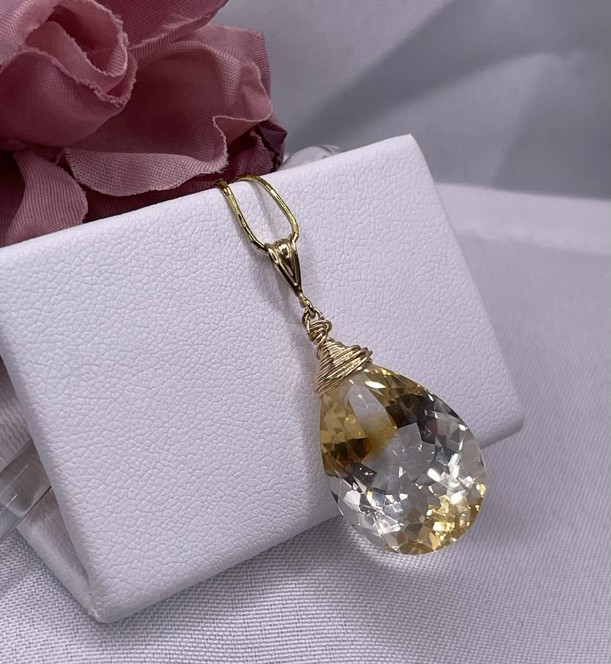 Colgante Citrino GRANDE Briolette Natural 1/20 Oro 14K Relleno 24x16mm 23ct Foto 3 de 4