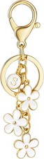 Initial Letter White Blue Bag Charm Keychain for Purse Handbag