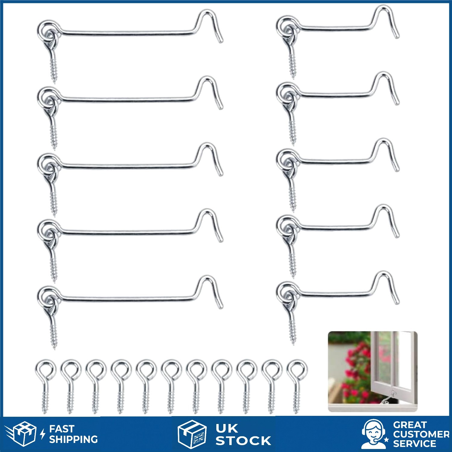 Heavy Duty Swivel Cabin Hook Eye Latch For Barn Door Window 10 Pack 3in 4in