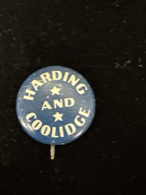 1920 HARDING AND COOLIDGE President 7/8'' tin litho pinback button Blue w/ Stars
