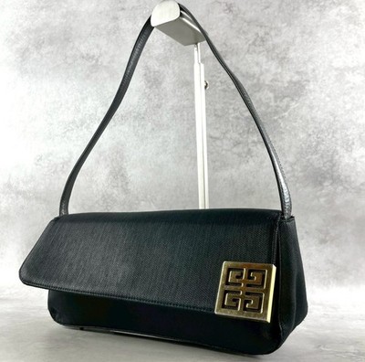GIVENCHY Black Canvas Shoulder Bag 4G Logo Accessory Pouch Vintage Baguette