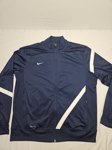 Nike Men's XL Track Jacket Blue Full Zip Athletic Training Top White Stripe Logo