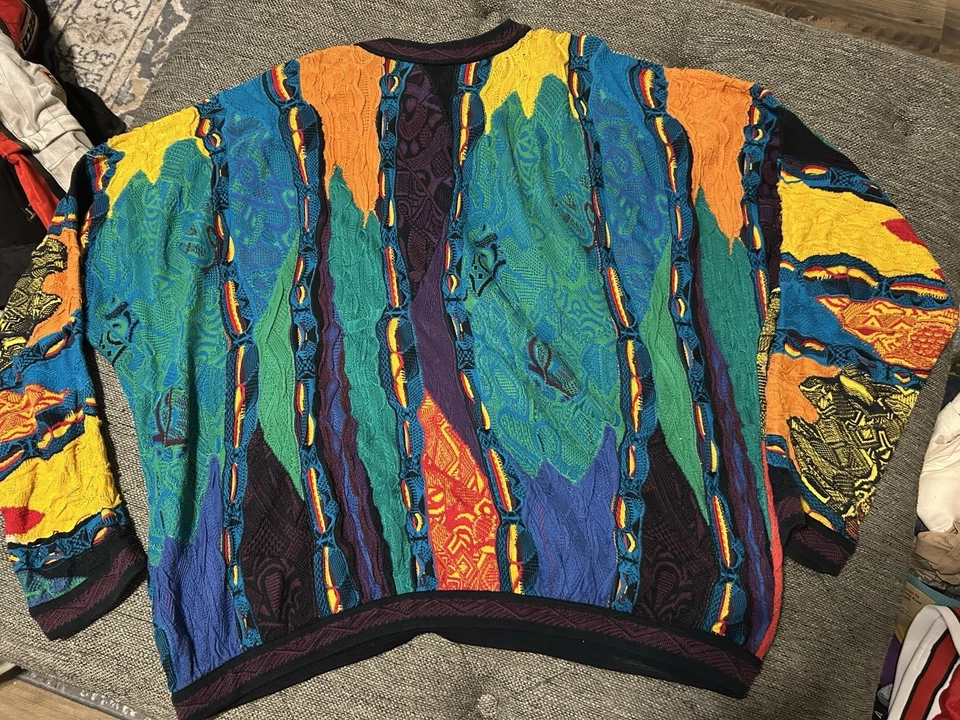 Coogi Sweater Mens XXL 2XL Light Multicolor 3D Knit Cotton Vintage 90s Australia - Image 3 of 4