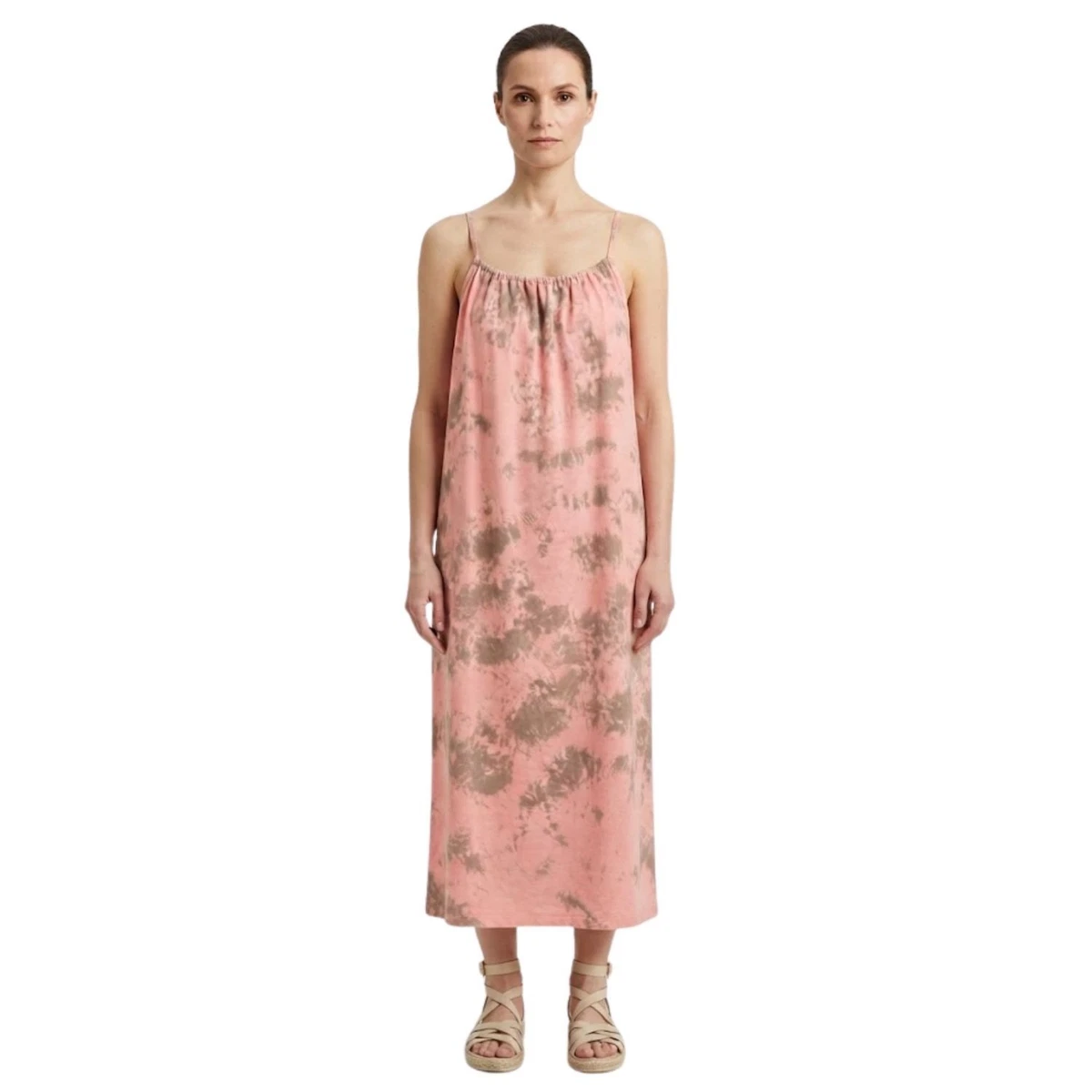 Maxi Vestido Zara Mujer Oversize Algodón Rosa Tie-Dye Vestido Tirantes M