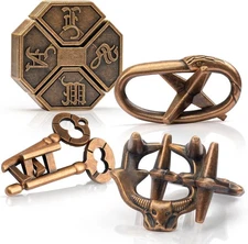 Fun Metal Brain Teaser Puzzle Games - 4 Pcs Adults Mind Travel 3D Toys -Teens IQ