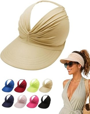 Women's UPF 50+UV Protection Sun Visor Hat,Wide Brim Ponytail Friendly Beach Hat